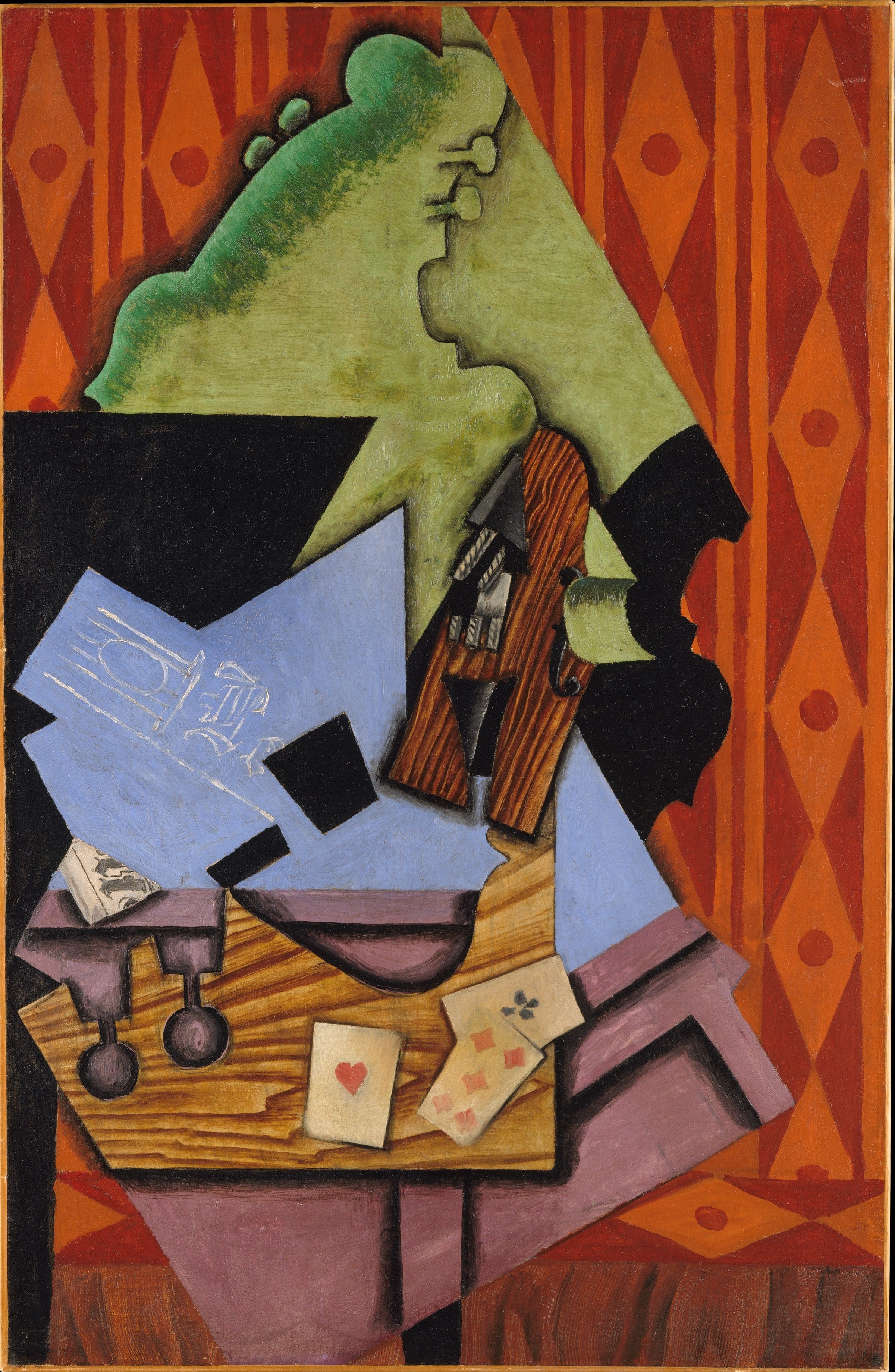 Violine und Spielkarten auf einem Tisch - Juan Gris