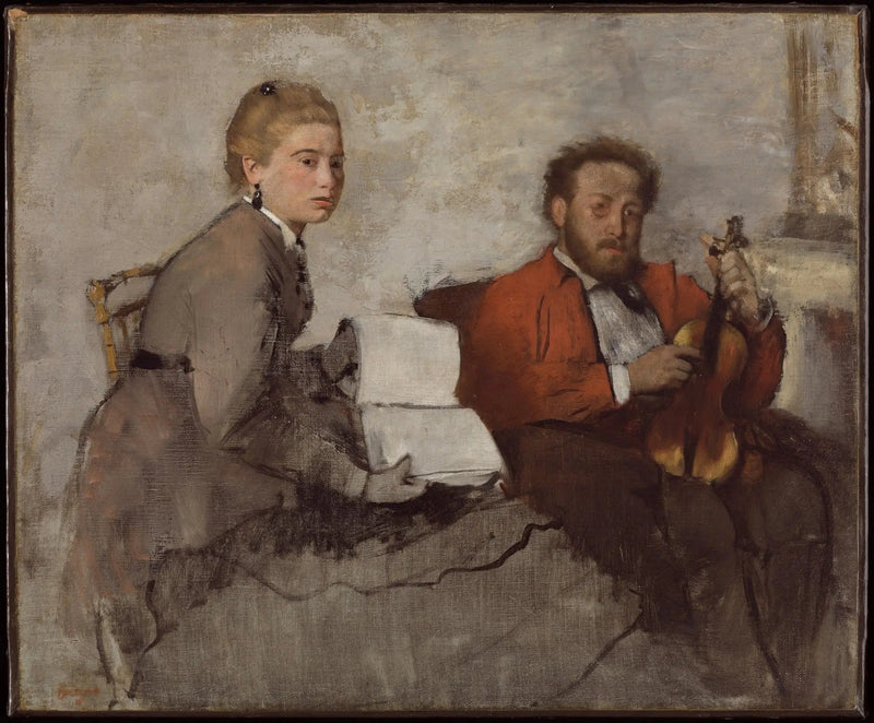 Geiger und junge Frau mit einem Notizbuch für Musik - Edgar Degas