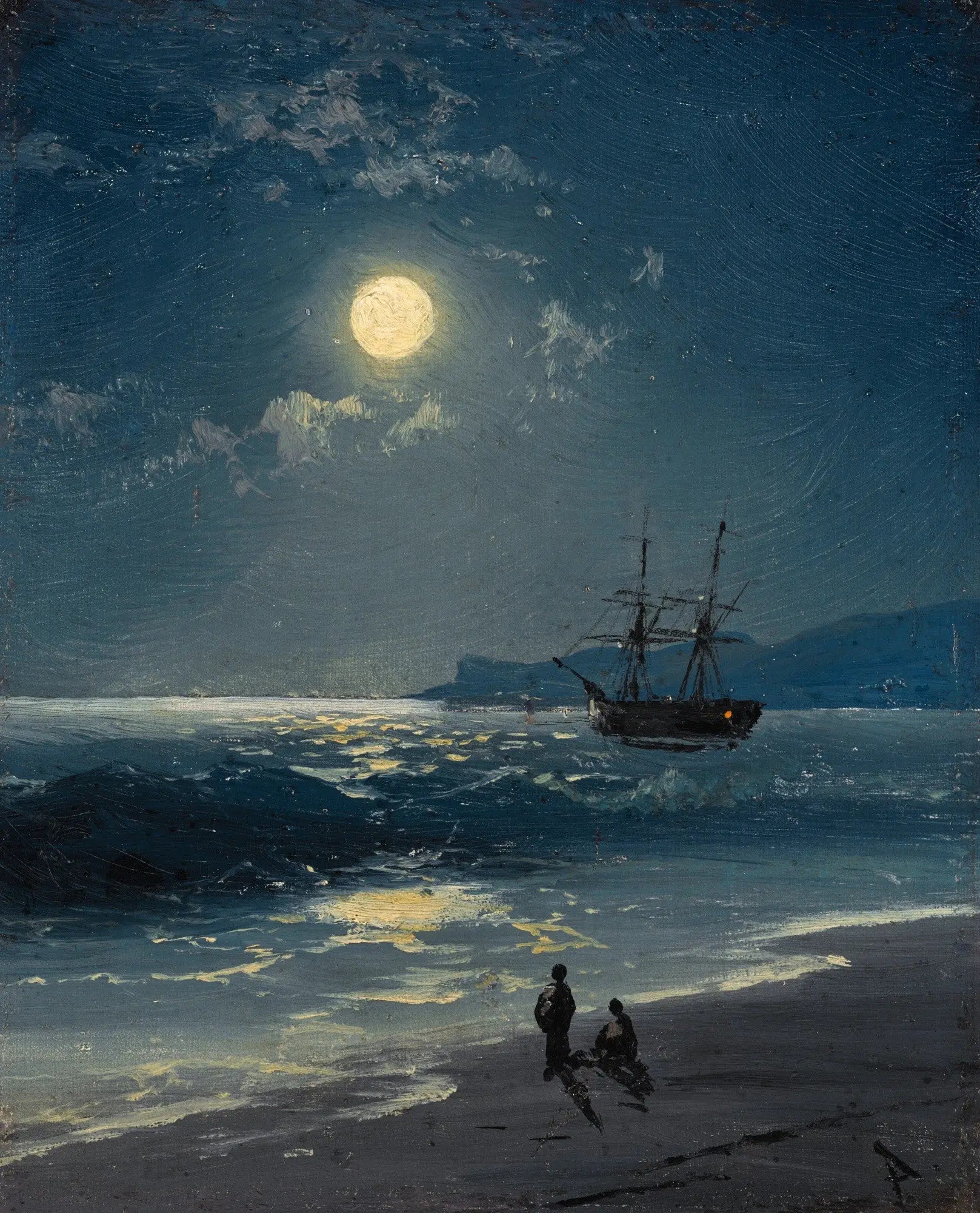 Voilier sur une mer calme au clair de lune - Ivan Aïvazovski image 1 reproduction de peinture à l’huile
