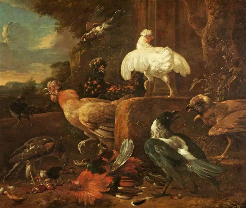 Geflügel angegriffen von Raubvögeln in einer Landschaft - Melchior de Hondecoeter