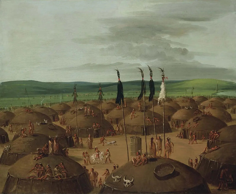 Luftaufnahme des Dorfes Mandan, 1800 Meilen über Saint-Louis - George Catlin