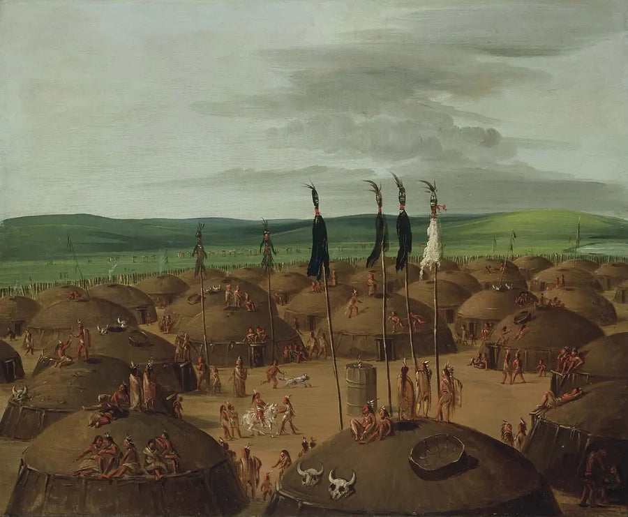 Luftaufnahme des Dorfes Mandan, 1800 Meilen über Saint-Louis - George Catlin