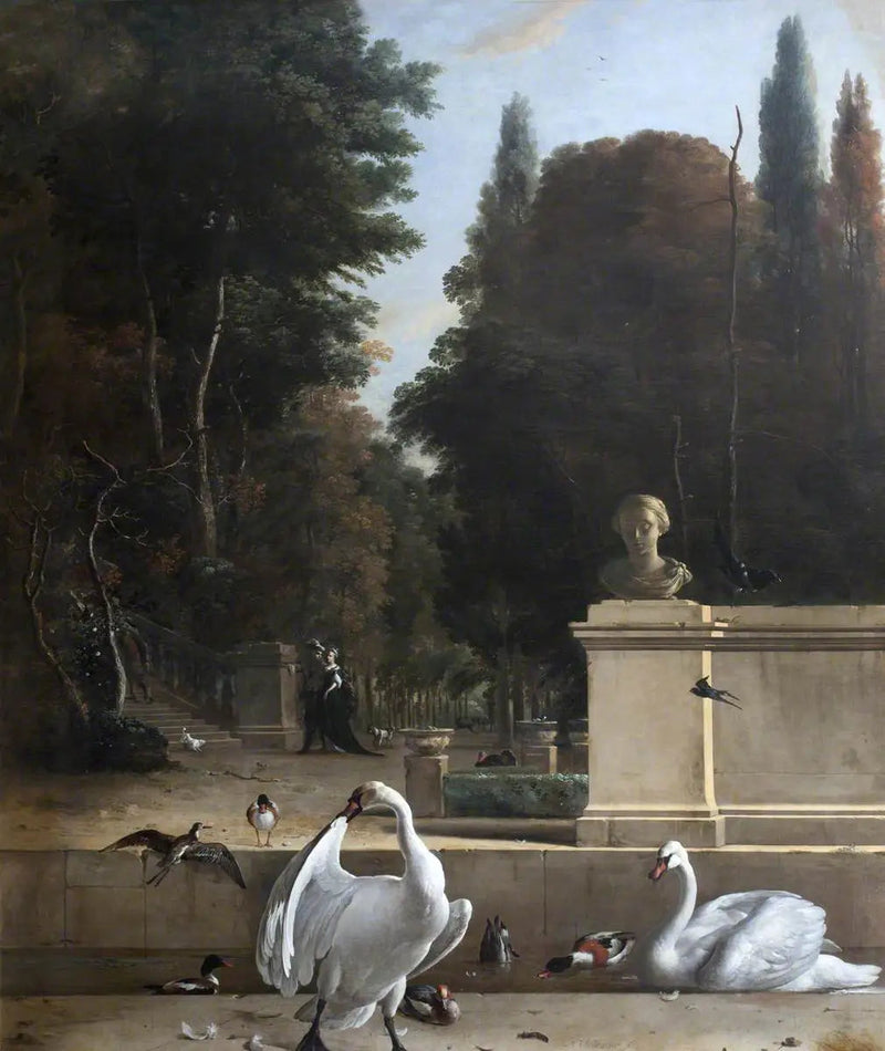 Blick auf einen Park mit Schwänen und Enten - Melchior de Hondecoeter