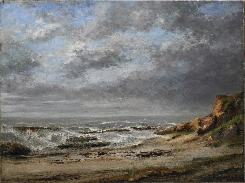 Blick auf ein stürmisches Meer nahe einer Klippe - Gustave Courbet