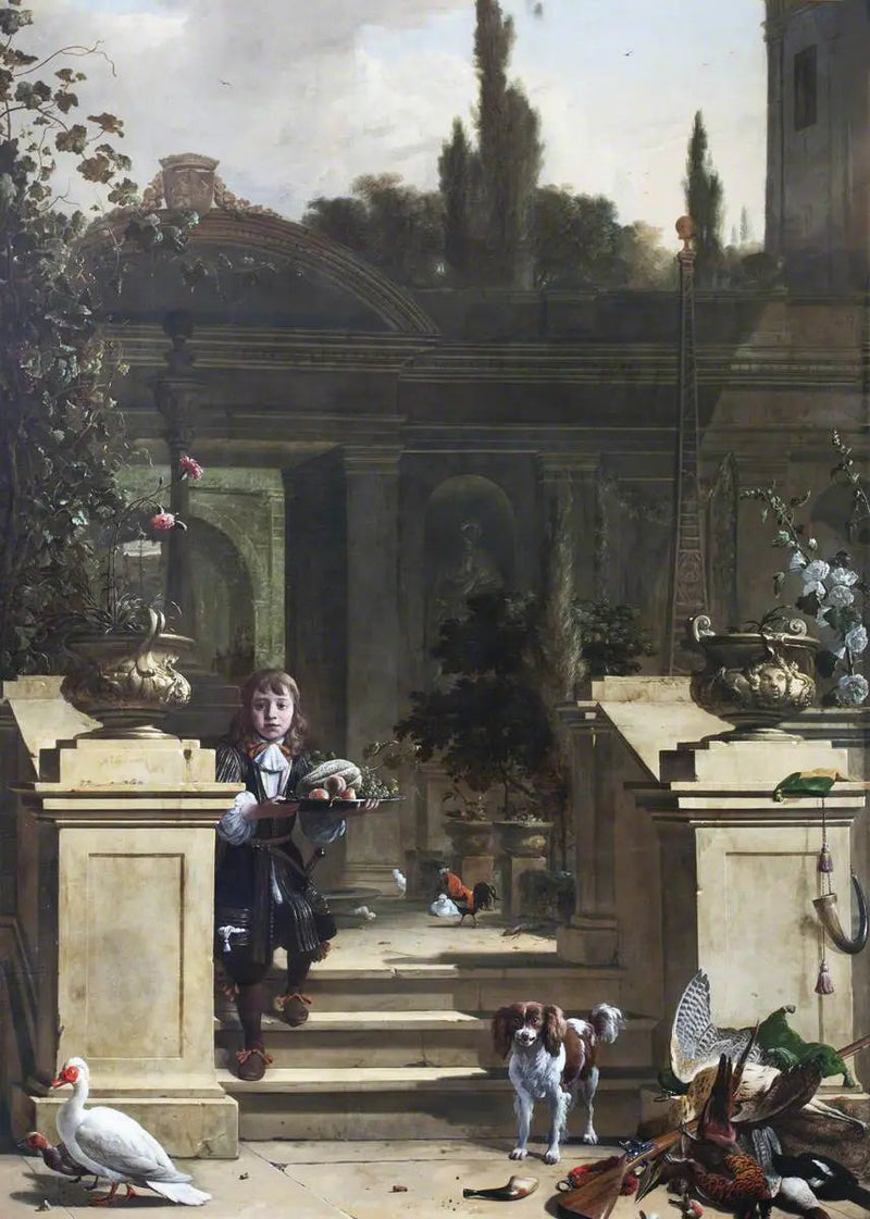 Blick von einer Terrasse mit einer abfallenden Seite - Melchior de Hondecoeter