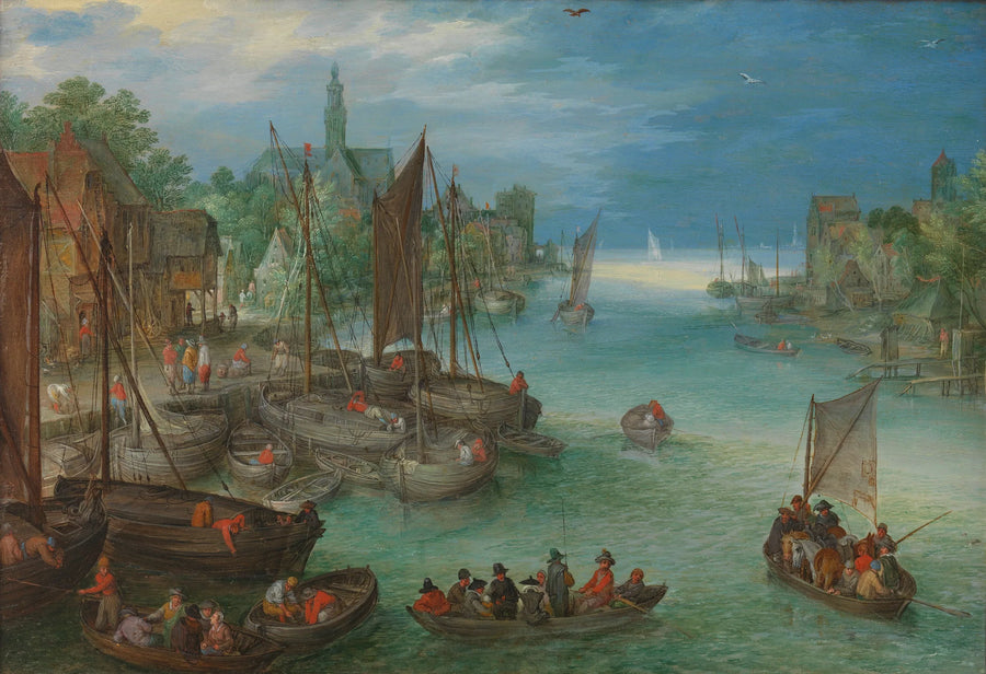 Vue d'une ville au bord d'une rivière - Jan Brueghel l'Ancien