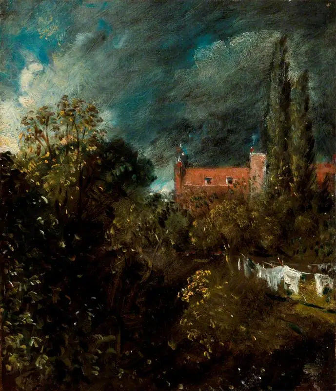 Blick in einen Garten, mit einem roten Haus im Hintergrund - John Constable