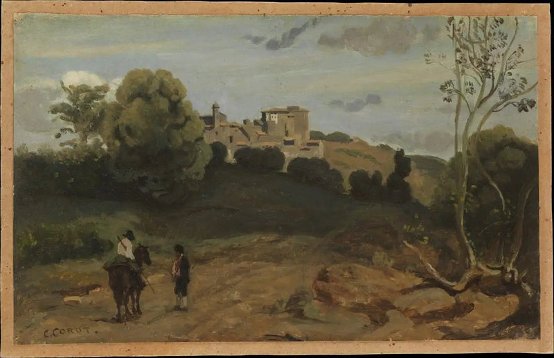 Blick auf Genzano mit einem Reiter und einem Bauern - Jean-Baptiste Camille Corot