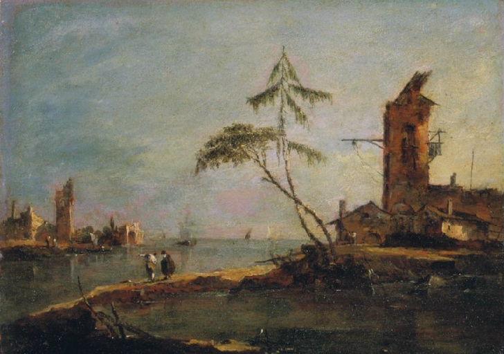 Blick auf den Eingang eines Kanals mit zwei Türmen - Francesco Guardi