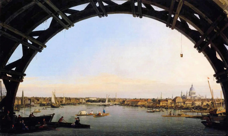 Blick auf die Themse und die City unter einem Bogen der Westminster Bridge - Canaletto