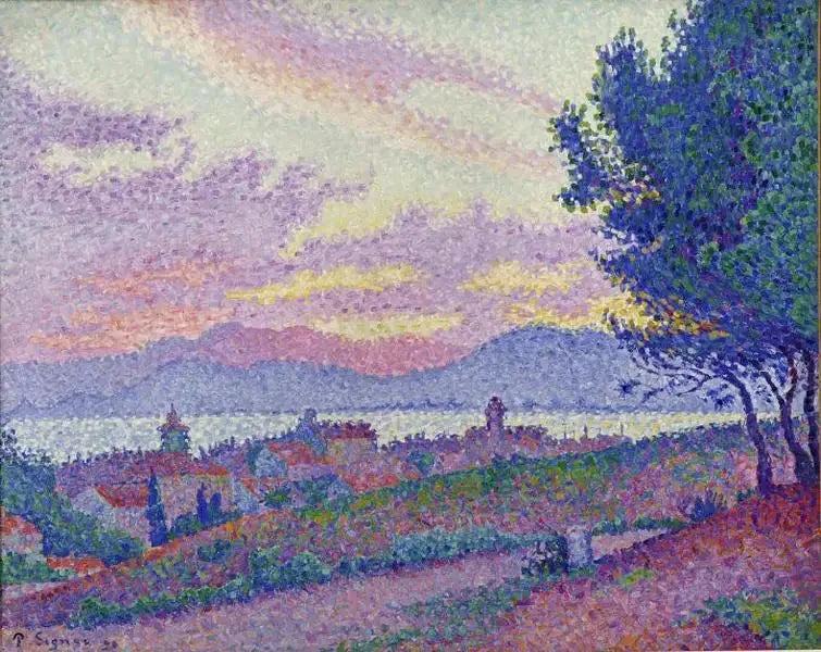 Blick auf Saint-Tropez, Sonnenuntergang im Kiefernwald - Paul Signac