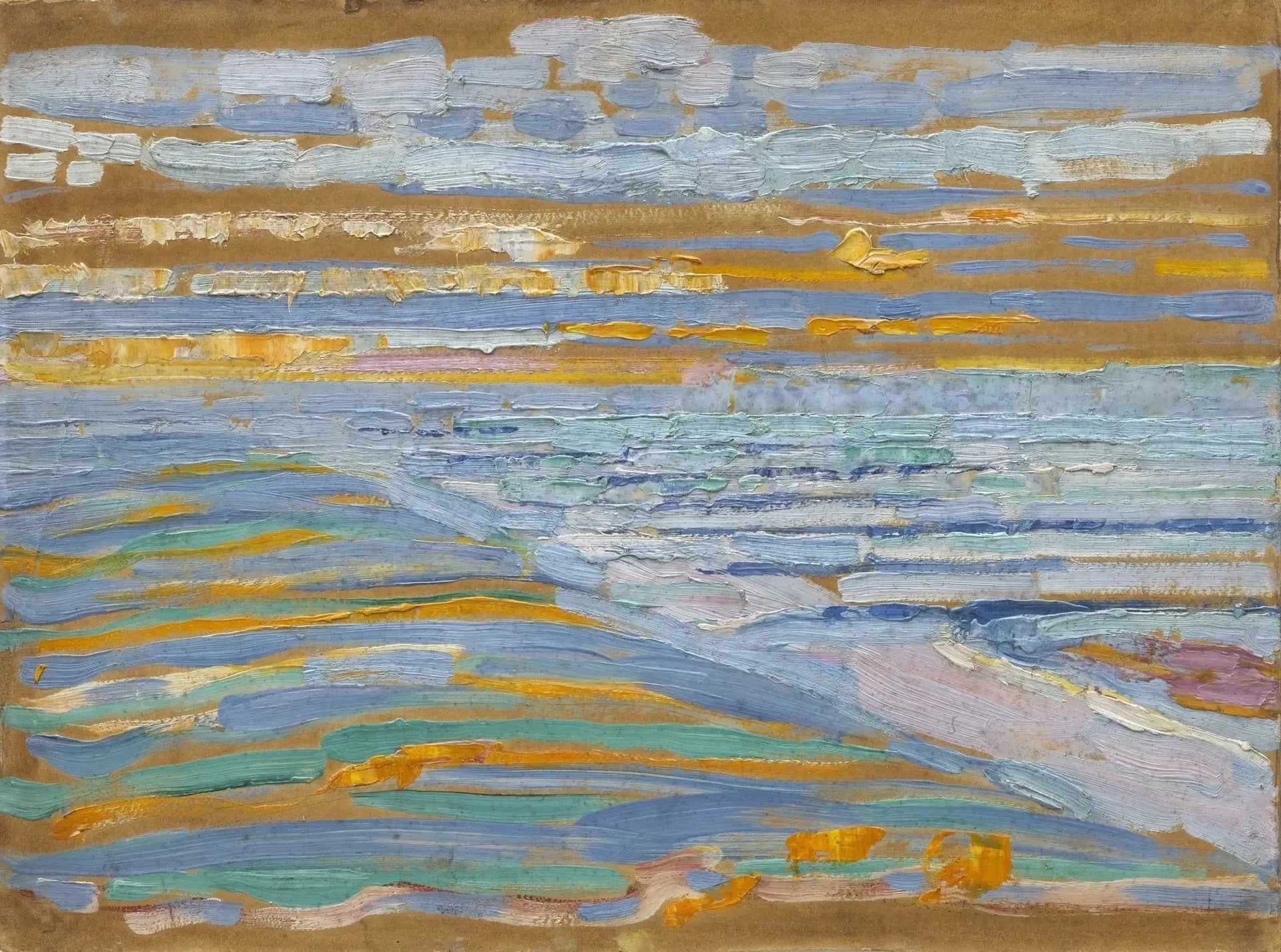 Vue depuis les dunes avec plage et jetées, Domburg - Piet Mondrian image 1 reproduction de peinture à l’huile