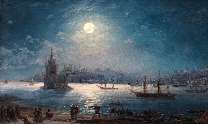 Blick auf den Bosporus mit Hagia Sophia und dem Jungfrau-Turm bei Mondschein - Ivan Aïvazovski