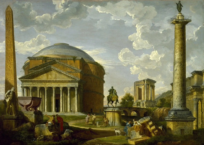 Fantastische Aussicht auf das Pantheon und andere Denkmäler des antiken Rom - Giovanni Paolo Panini