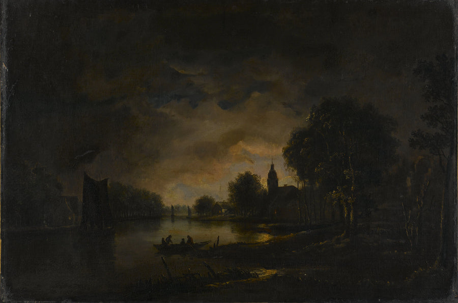 Vue sur la rivière au clair de lune - Aernout van der Neer