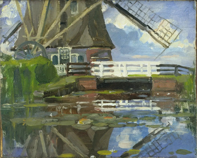 Abgeschnittener Blick auf die Broekzijder-Mühle mit den Flügeln Gein, die nach Westen ausgerichtet sind - Piet Mondrian