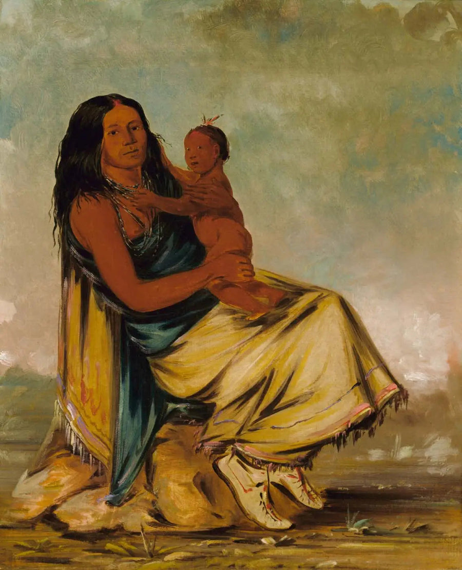 Wáh-chee-te, Ehefrau von Cler-mónt, und ihr Kind - George Catlin