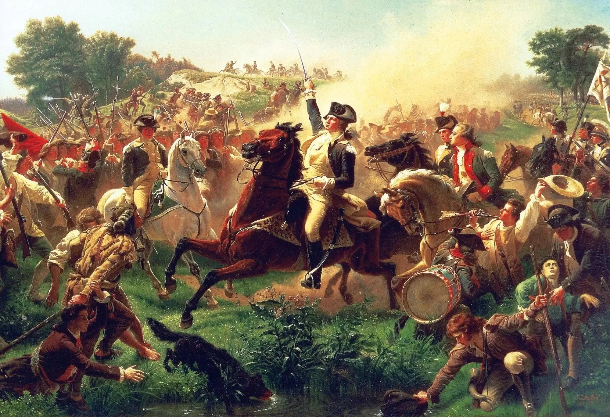 Washington rassemblant les troupes à Monmouth - Emanuel Leutze image 1 copie de tableau peinte à la main