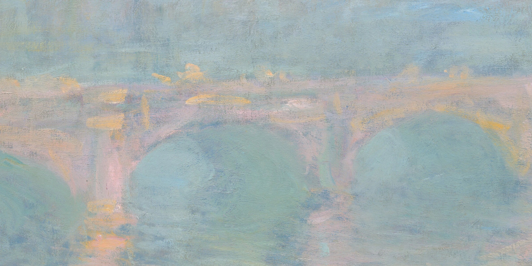 Détail des arches roses et des reflets turquoise de Waterloo Bridge au coucher du soleil
