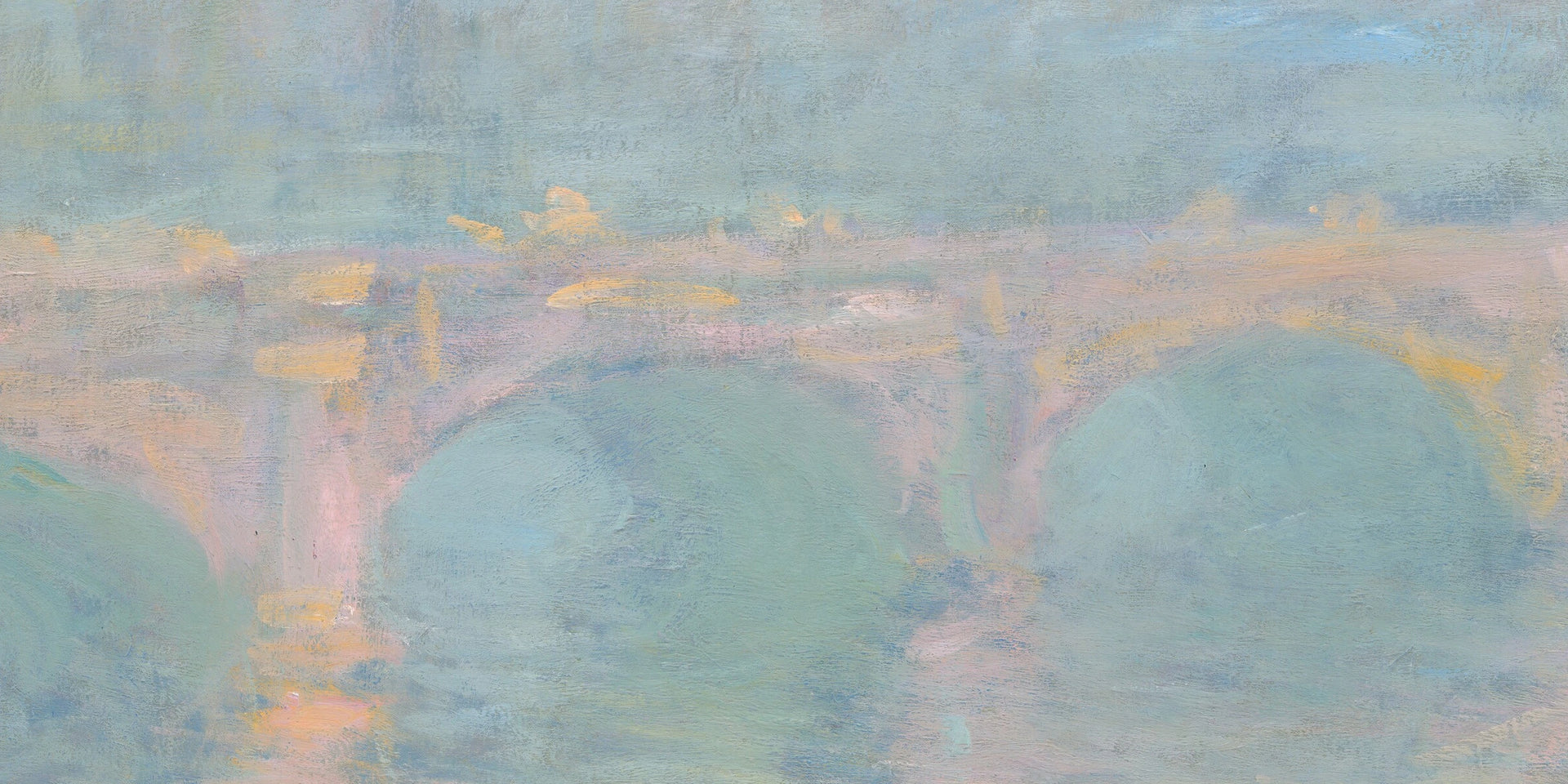 Détail des arches roses et des reflets turquoise de Waterloo Bridge au coucher du soleil