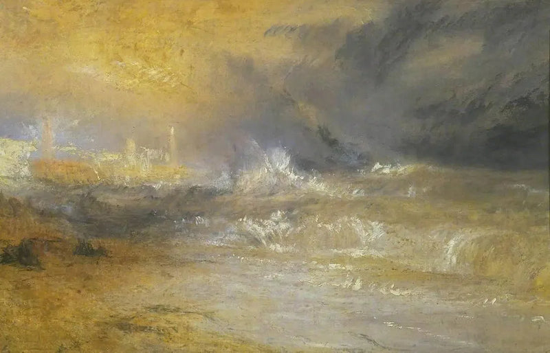 Wellen, die an einer geschützten Küste in Margate brechen (Studie für 'Rockets and Blue Lights') - J. M. W. Turner