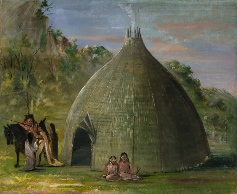 Wichita Lodge, Dach mit Gras aus den Wiesen - George Catlin