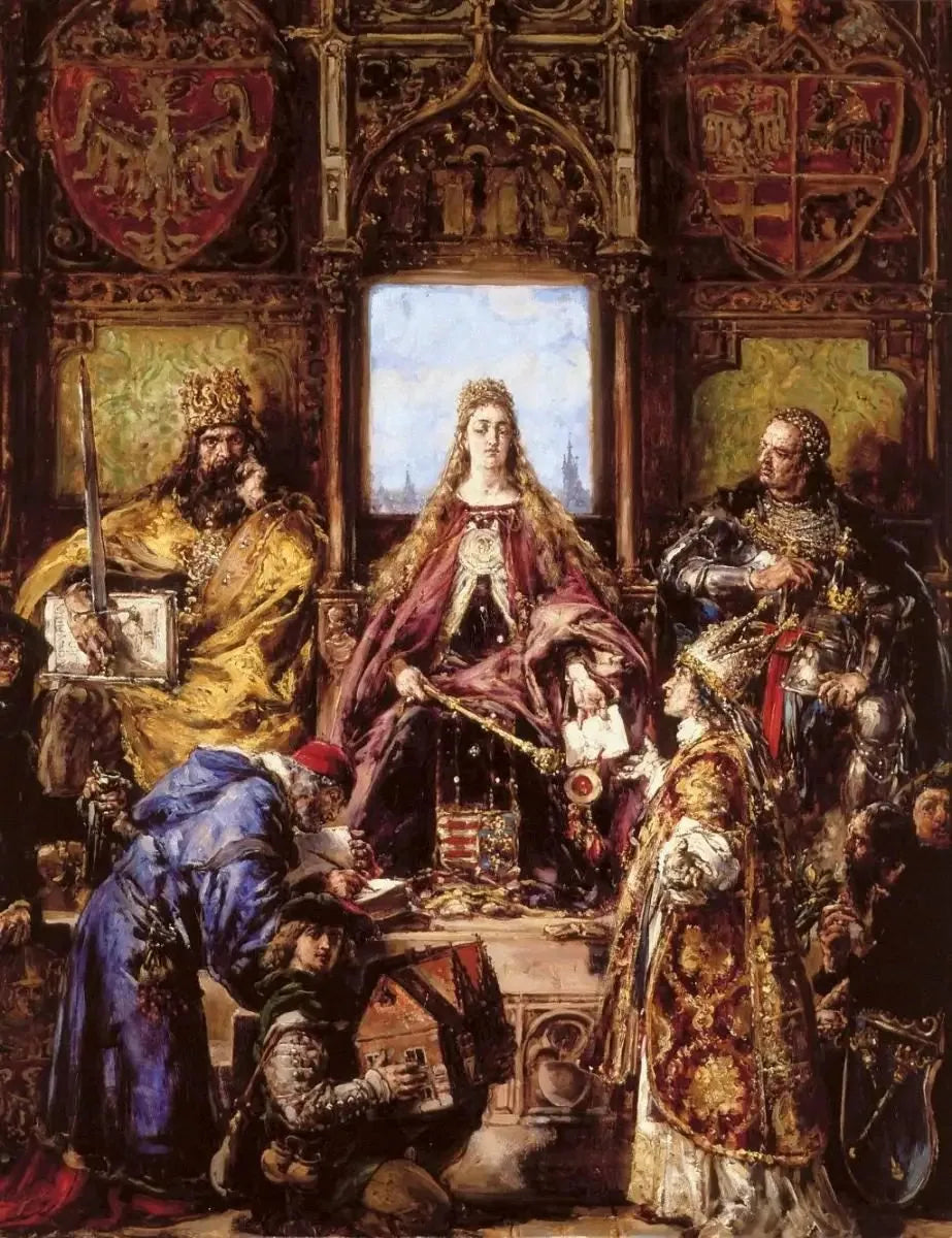 Założenie Szkoły Głównej przeniesieniem do Krakowa ugruntowane. R.P. 1361-1399-1400 - Jan Matejko image 1 copie de tableau peinte à la main