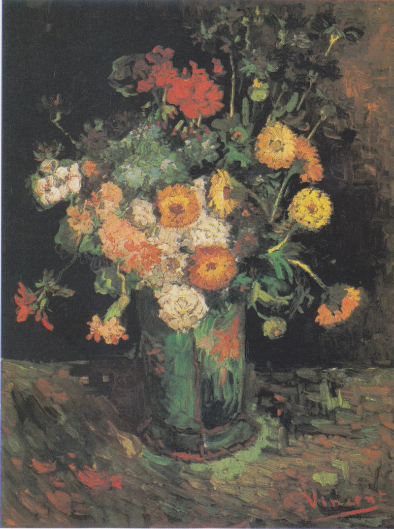 Zinnien und Geranien in einer Vase - Vincent van Gogh